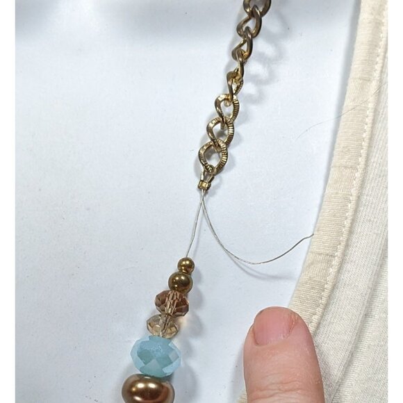 Handmade Glam Glass And Faux Pearl Beaded Blue And Gold Tone Necklace - Picture 4 of 6